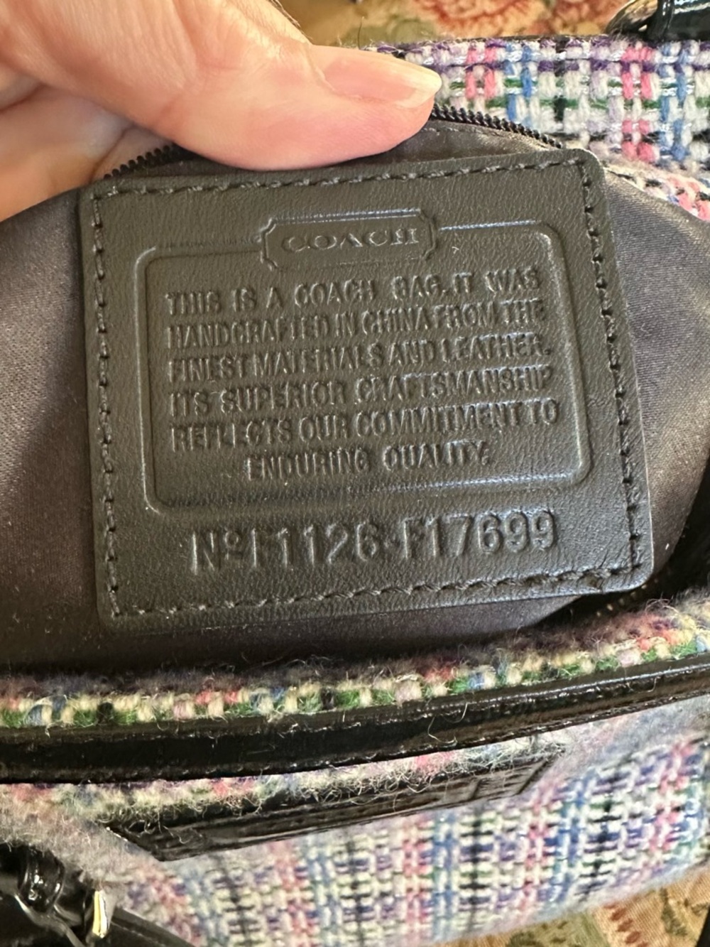Coach Tweed Plaid Tote F17699 Black Patent Trim Satchel - Picture 4 of 16